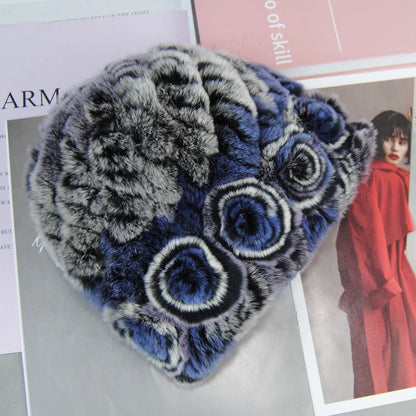 New Fashion Real Fur Hats Scarves Sets Women Winter Knitted Real Rex Rabbit Fur Hat Scarf Ladies Natural Fur Hats Mufflers Sets