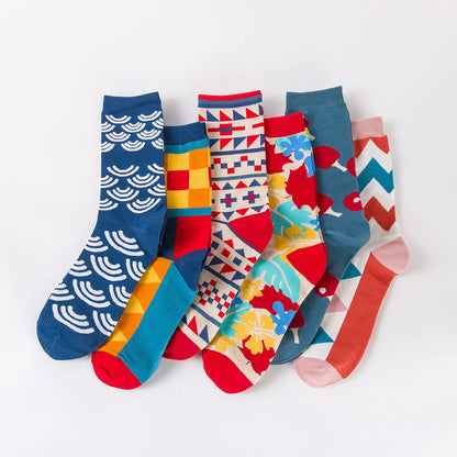 5-6 Pairs New High Quality Combed Cotton Men Socks Women Happy Fashion Novelty Skateboard Crew Casual Funny Socks for Men