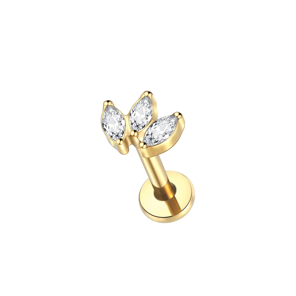 1pcs Titanium Piercing Cross Flower Stud Earring Internally Threaded Cubic Zircon Tragus Helix Piercing Body Jewelry