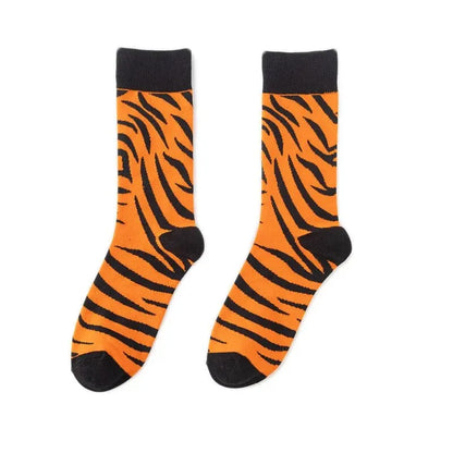 1 Pairs New Funky Skull Socks Men Tiger Cartoon Alien Novelty Hip Hop Orange Crazy Trend Socks Gift