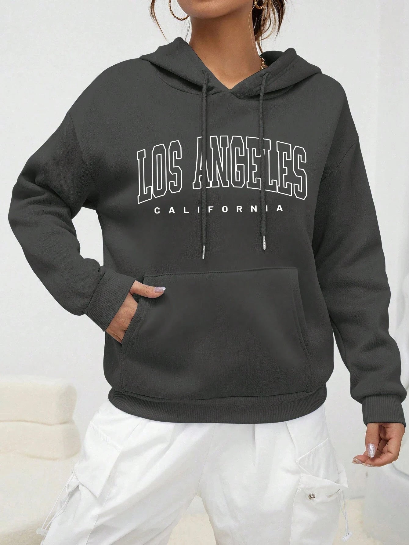Women's Hoodies Los Angeles California Letter Printing Pocket Hoodie Casual Oversize Long Sleeve Clothes New In sweatshirts