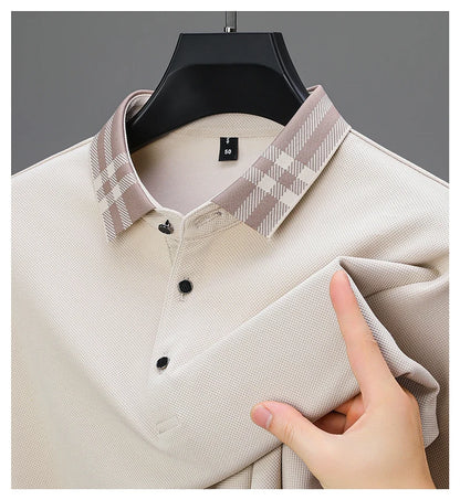 Light luxury brand polo shirt long sleeved spring and autumn new style comfortable and breathable casual striped lapel T-shirt
