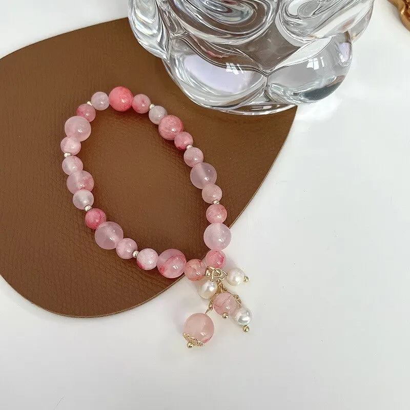 Pink Crystal Natural Stone Bracelet Reiki Energy Strand Bracelets Bangles For Women Prayer Blessing Health Wristband Jewelry