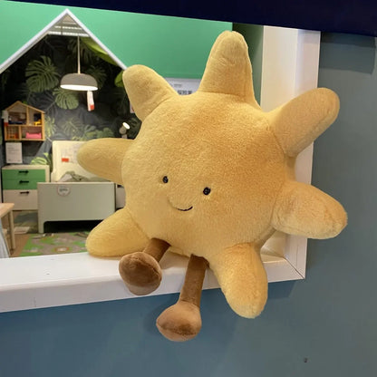 High Quality Smile Face Moon Yellow Sun Plushie Cushion Stuffed Cute Weather Plush Toy for Kid Bedroom Decor Sofa Throw Pillow