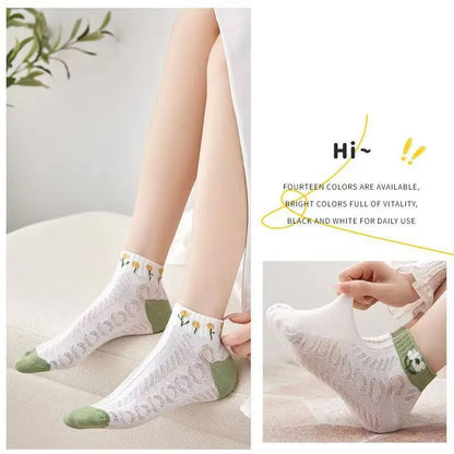 5 Pairs Lolita Japanese Woman Cute White Short Socks Set Girl Spring Summer Sweet Ruffle Lovely Cotton Socks For Women