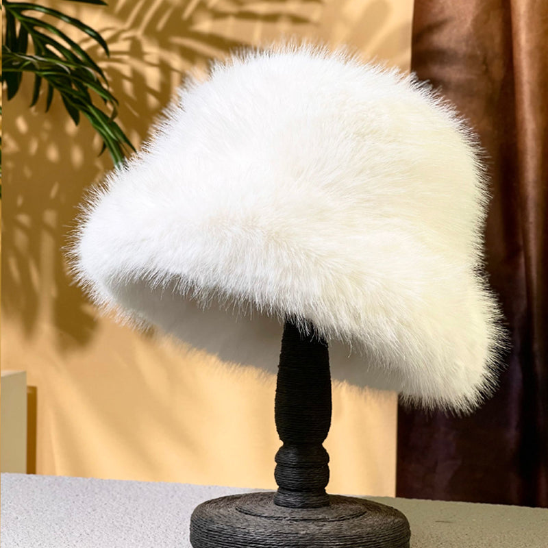2024 Fluffy Faux Fur Bucket Hats Women Rabbit Fur Warm Thick Plush Winter Hat Lady Fashion Luxury Panama Furry Fisherman Cap Y2k