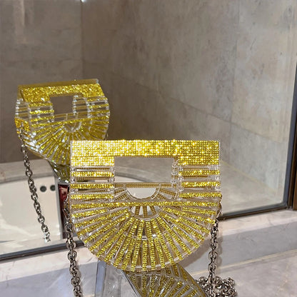 ﻿JIOMAY Half Moon Bag Rhinestone Purse Luxury Designer Handbags Clutch Evening Mini Basket Bling Tote Bag Crystal Wedding Bags