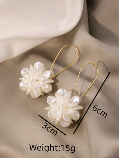 ZAKOL Korean Fashion Imitation Shell Dangle Earrings White Crystal Zirconia Flower Bridal Earring Party Accessories for Women