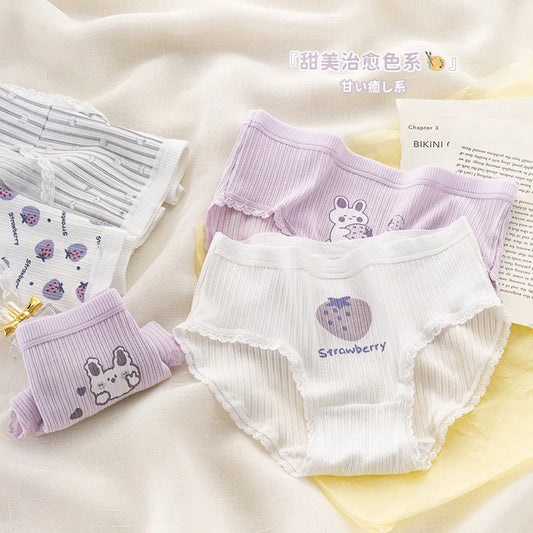New 5Pcs/set Cotton Panties Strawberry Bear Cartoon Girls Briefs Sexy Women Underwear Lingeries Female Underpants