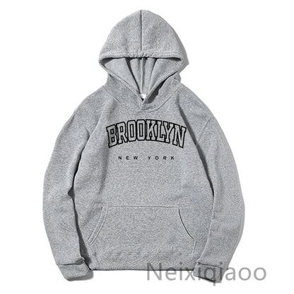 Women Brooklyn Letter USA Funny Black Hoodie Girl Autumn Winter Fleece Sweatshirts Female Harajuku Y2k Clothes