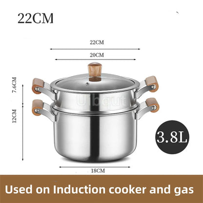 Stainless Steel pot Double Bottom Soup Pot Nonmagnetic Cooking Multi purpose Cookware Non stick Pan Gas cooker used pot hot pot