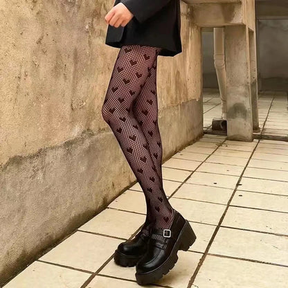 Kawaii Gothic Hollow Out Pantyhose Lolita Bow Knot Fishnet Stockings Women Spicy Girl Black White Sexy Thin Ins Tide Lace Tights