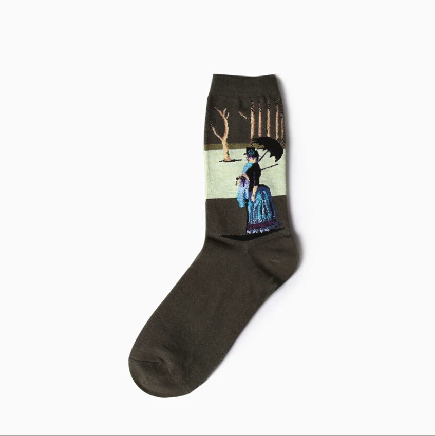 1 Pair Autumn Winter Retro Men Socks Couple Socks New Art Van Gogh Mural World Famous Oil Painting Series Funny Socks