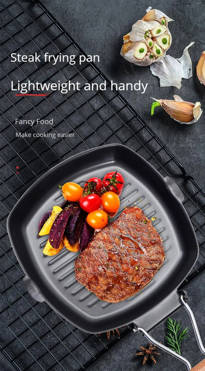 Foldable Portable Frying Pan Picnic Grill Pan Anti-scald Wooden Handle Outdoor Grill Pan Double Mouth Steak Pan(No Lid)