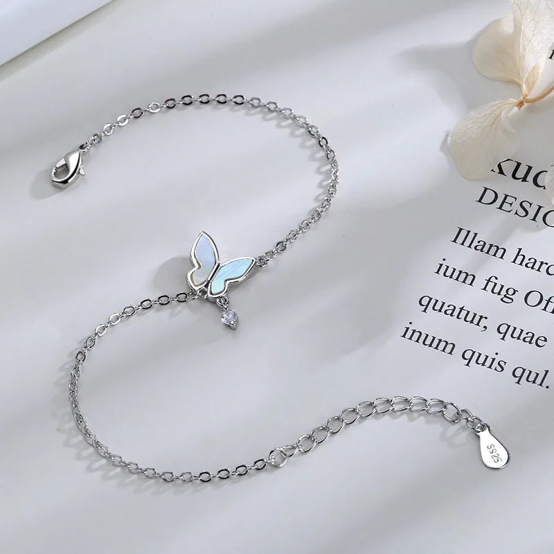 VENTFILLE 925 Sterling Silver Diamond-Studded Butterfly Bracelet Women's Fashion Temperament Flower Adjustable Bracelet