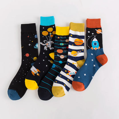 5-6 Pairs New High Quality Combed Cotton Men Socks Women Happy Fashion Novelty Skateboard Crew Casual Funny Socks for Men