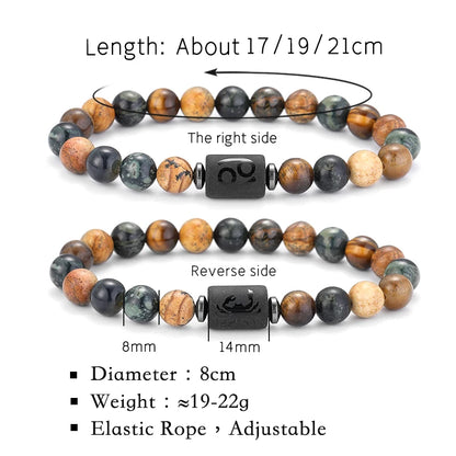 12 Zodiac Bracelets Natural Stone Cancer Virgo Leo Libra Bracelet Couples Friendship Gifts Bracelets Jewelry pulsera hombre