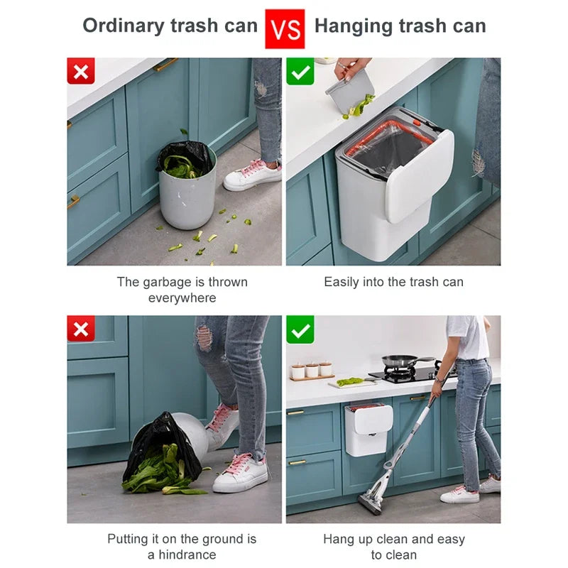 7/9L Wall Mounted Trash Can Household Galley Waste Bin Hanging Bathroom Trash Can With Lid Food Garbage Bin Kitchen Accessories