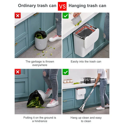 7/9L Wall Mounted Trash Can Household Galley Waste Bin Hanging Bathroom Trash Can With Lid Food Garbage Bin Kitchen Accessories