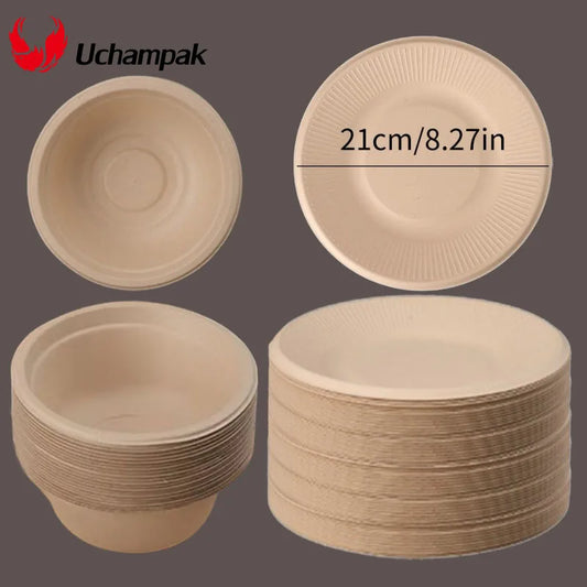 20/40pcs Disposable Paper Bowls Natural Sugarcane Paper Soup Bowls Desserts Fruit Salads Food Containers Party Dinner Plate Set