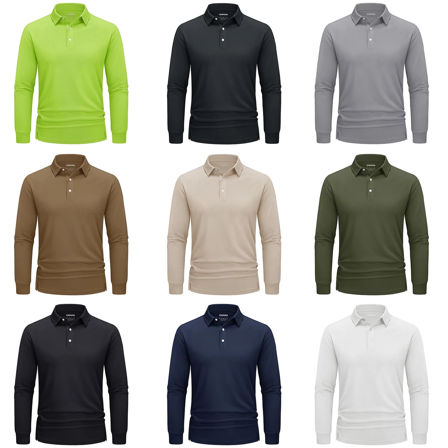 TACVASEN Long Sleeve Polos Quick Dry T-shirts Mens Breathable Sports Tees Casual Golf Polo Shirts Work T-shirt Pullover Tops Man