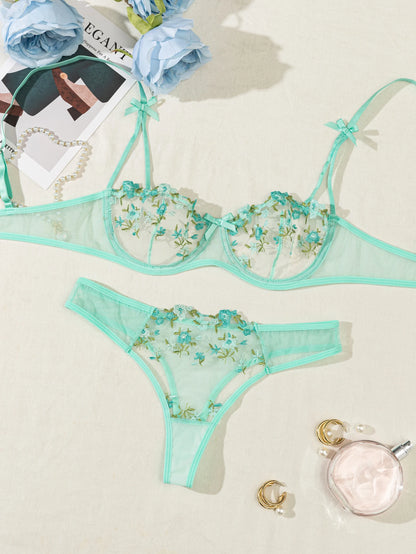 Night Beautiful Sexy Women 2 Piece floral Embroidery Underwear Sexy Erotic lingerie underwear Set