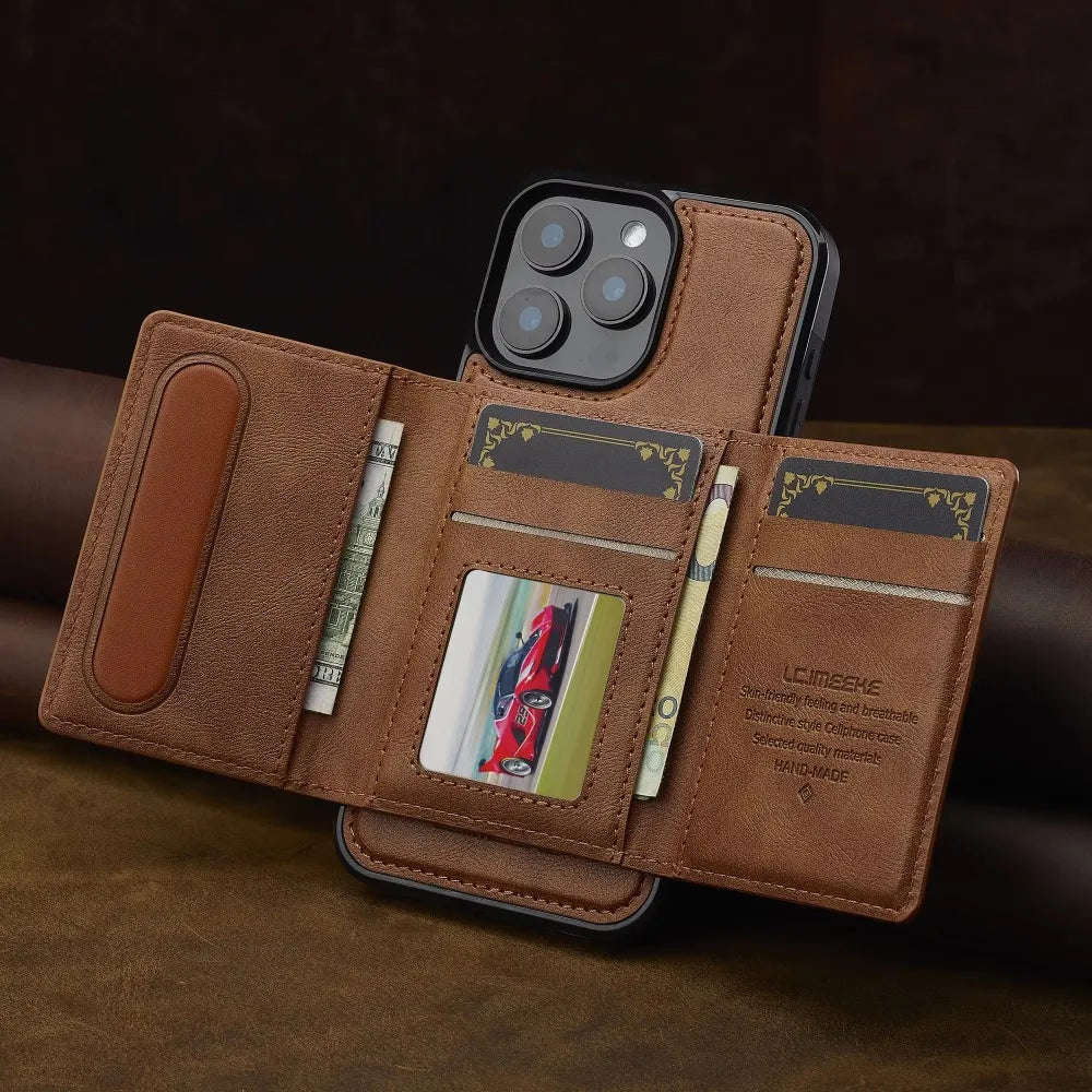 Detachable Wallet Case For iPhone 16 Pro Max 15 14 Plus 13 12 11 XS XR X 7 8 SE 2022 2020 2024 For MagSafe Card Holder Cover