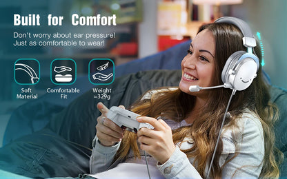 FIFINE USB Gaming Headset with 7.1 Surround Sound/3.5mm Jack/Microphone,Over-Ear Wired Headphone for PC PS4/5 Xbox Ampligame H9W