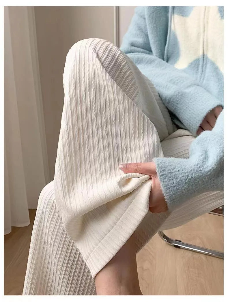 2025 summer new bubble milk puff cloud pants women high waist draped narrow straight casual pants cloud puff wide leg pants
