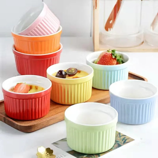 Ceramic Shufulei Baking Bowl High Temperature Resistant Dessert Pudding Bowl 3.5 Inch Baby Steamed Egg Bowl Household Oven