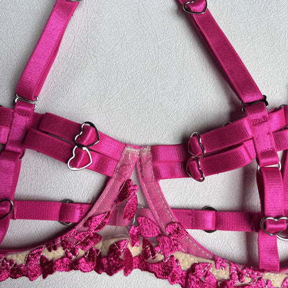 Ellolace Sensual Lingerie Open Bra Kit Push Up Uncensored Fancy Exotic Sets Heart-Shaped Embroidery Fairy Beautiful Underwear