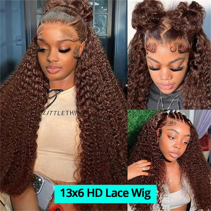 200% Chocolate Brown Deep Wave Human Hair Wig 30 34Inch Transparent Lace Frontal Wigs For Women 13x6 Lace Front Water Curly Wigs