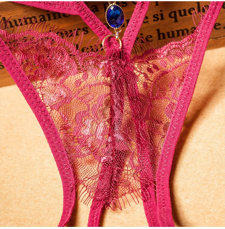 Poblador Sexy Lingerie Women's Panties Lace G-strings Crotch Opening Thongs Temptation Erotic Women Underwear See-Through Pantys