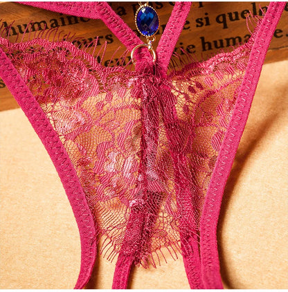 Poblador Sexy Lingerie Women's Panties Lace G-strings Crotch Opening Thongs Temptation Erotic Women Underwear See-Through Pantys