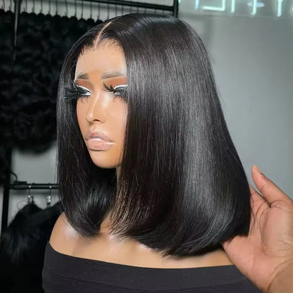 Raw Hair Vietnamese 250 Density 100 Human Hair Lace Frontal Wigs Straight Natural Black 13x6 Bob Wig Lace Front Human Hair Wigs