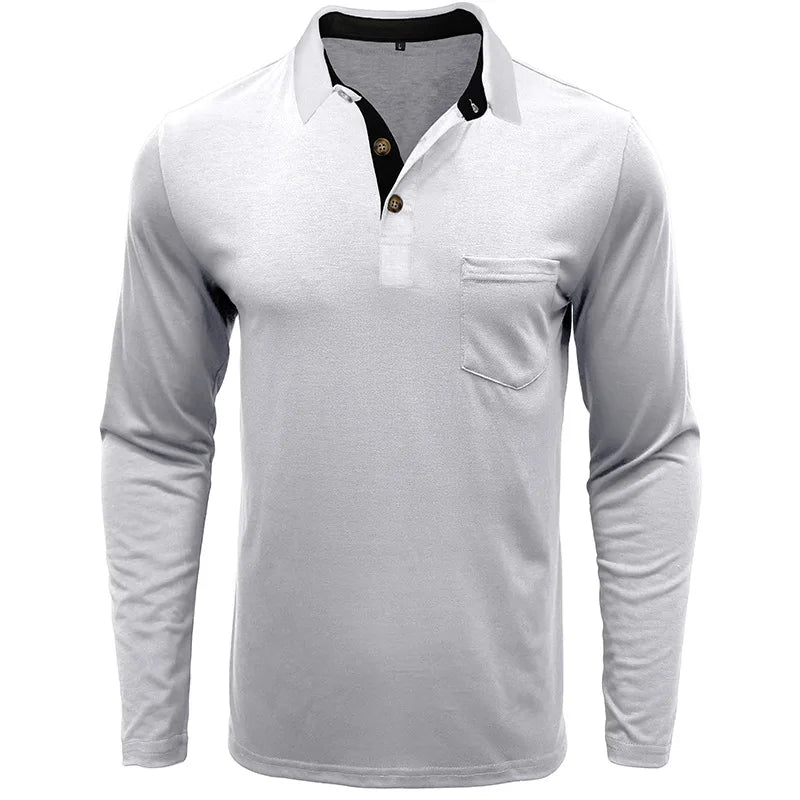 Spring Trend Men's Long Sleeve Casual Tshirt Solid Lapel Button Up Pullover Tops Autumn Turn Down Collar Bottoming Polo Shirt