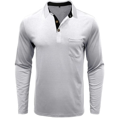Spring Trend Men's Long Sleeve Casual Tshirt Solid Lapel Button Up Pullover Tops Autumn Turn Down Collar Bottoming Polo Shirt