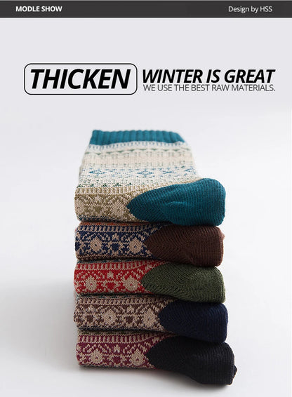 HSS Brand 5 Pairs Winter Men's Socks Thicken Sheep's Wool Socks Warm Men Retro Style Colorful Fashion Man Socks For Snow boots
