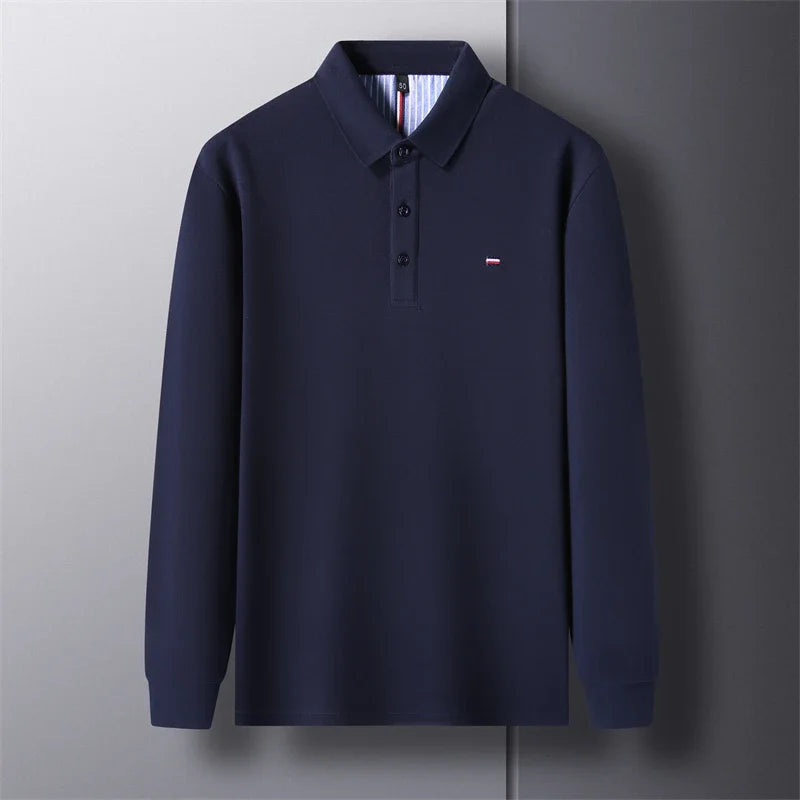 New Men's Casual and Fashionable Embroidered Long Sleeved Polo Shirt Comfortable Breathable and Versatile Summer Top