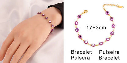 316L Stainless Steel Enamel Turkish Evil Eye Bracelets For Women Colorful Evil Eye Charm Bracelets Female Jewelry Gift