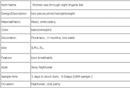 Night Beautiful Sexy Women 2 Piece floral Embroidery Underwear Sexy Erotic lingerie underwear Set