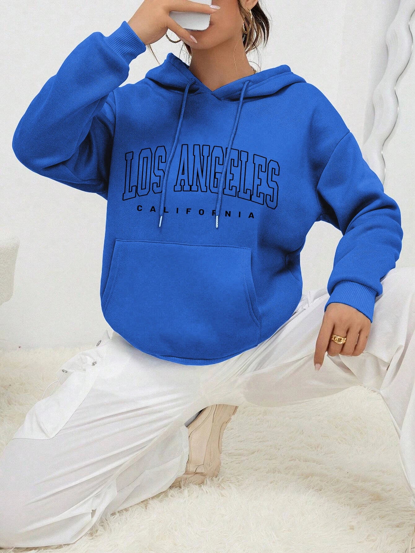 Women's Hoodies Los Angeles California Letter Printing Pocket Hoodie Casual Oversize Long Sleeve Clothes New In sweatshirts