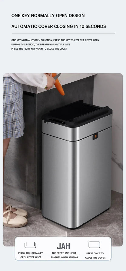 Wastebasket 20-liter Trash Can Stainless Steel Large Kitchen Garbage Can Smart Trash Can 20l 15l Food Waste Bin Automatic Sensor