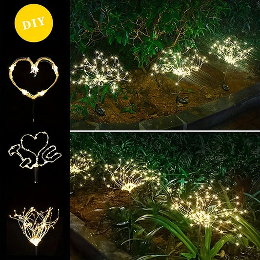 1pc Solar Fireworks Lamp Outdoor Grass Globe Dandelion Flash String Fairy lights 90LEDs -420LEDs For Garden Lawn Holiday Light