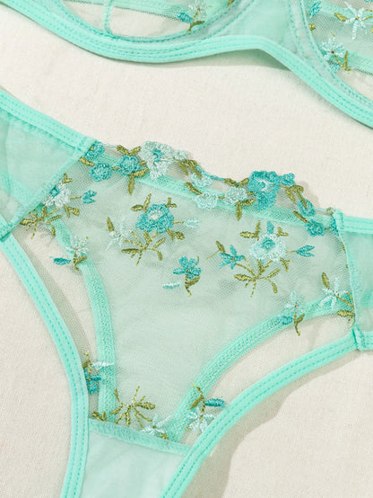 Night Beautiful Sexy Women 2 Piece floral Embroidery Underwear Sexy Erotic lingerie underwear Set