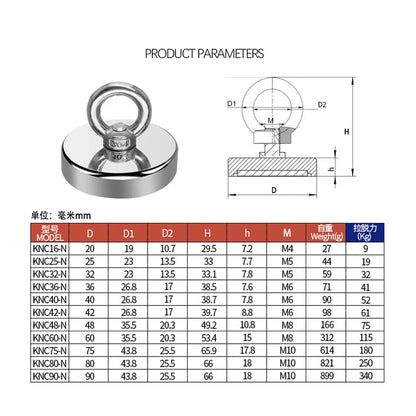 Super Strong Neodymium Fishing Magnets Heavy Duty imanes Magnet with Countersunk Hole Eyebolt for Salvage Magnetic Fishing