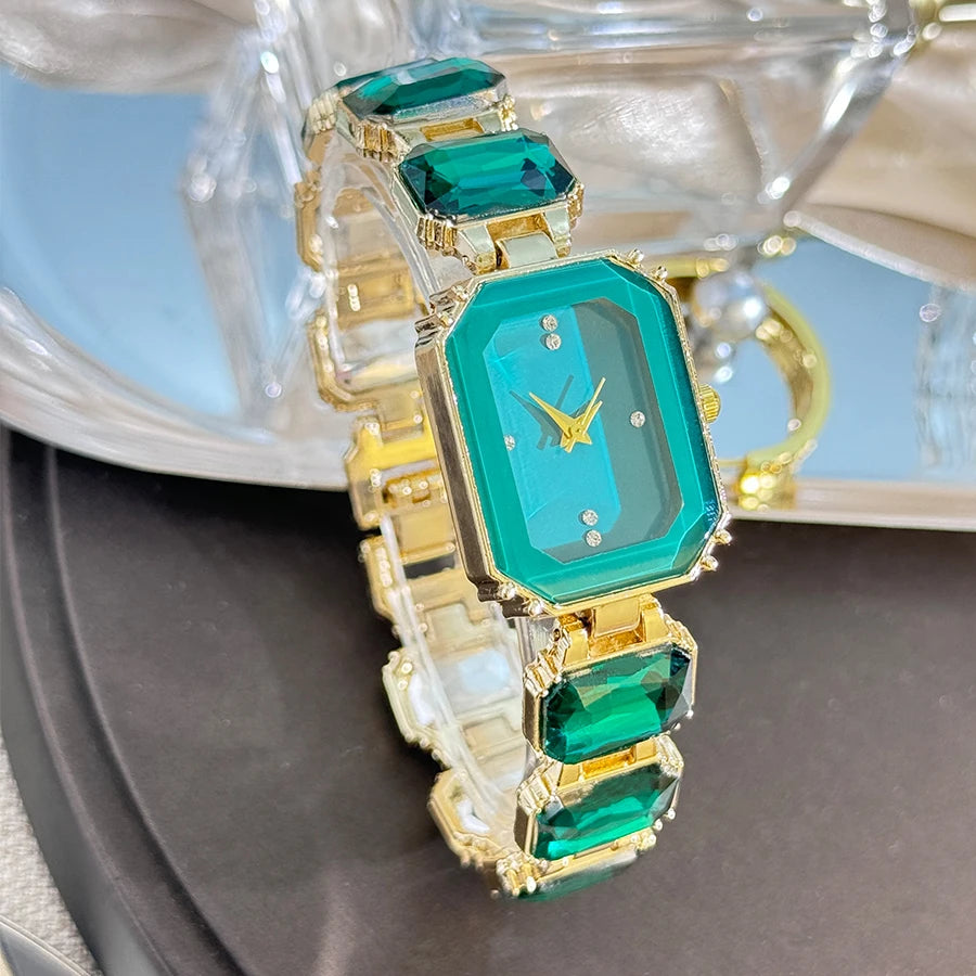 women's large section rhinestone chain rectangular color case rhinestone dial fashion European and American style ladies watch