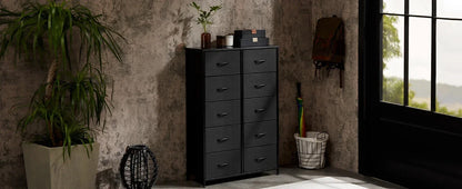 Dresser for Bedroom, Tall Storage Drawers, Fabric Storage Tower with 10 Drawers, Chest of Drawers with Fabric Bins, Sturdy Metal