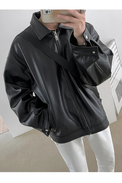 Mauroicardi Spring Autumn Cool Luxury Short Black Soft Light Pu Leather Jacket Men Zipper Casual Mens Jackets and Coats Fashion