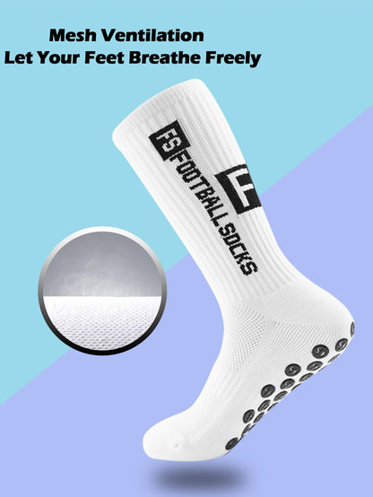4 Pairs Men's Soccer Socks with Grip, Non Slip Anti Slip Athletic Socks with Cushion Pads for Football/Basketball/Hockey